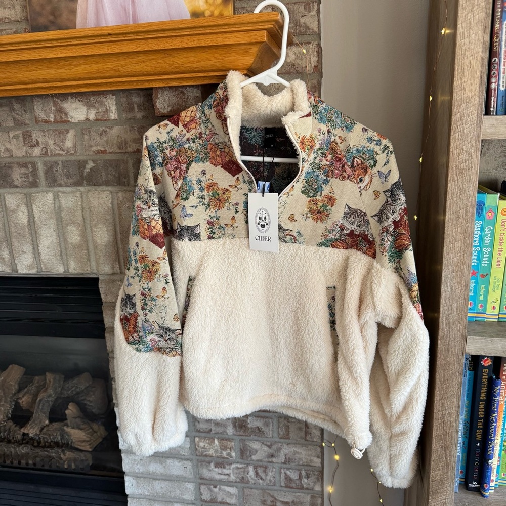 Cider Cat Floral Print Quarter Zip Pullover